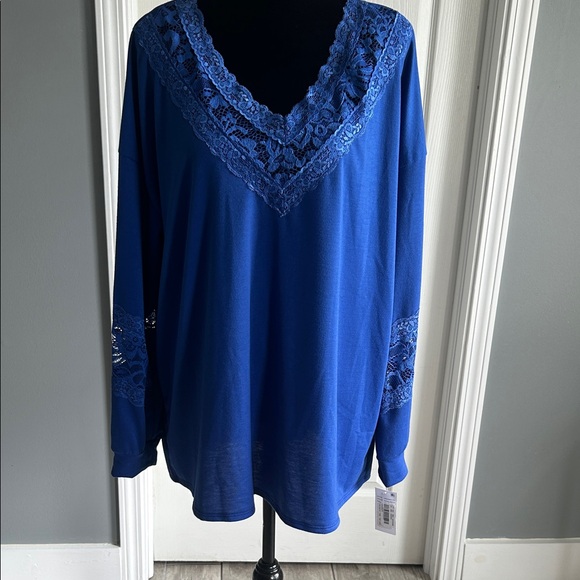 Moa Moa Tops - Moa Moa Royal Blue Lace Accent Blouse